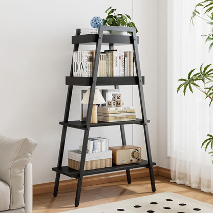 VECELO Ladder Shelf/Display Shelf 4 Tier Storage Bookcase Rack Wood & Steel