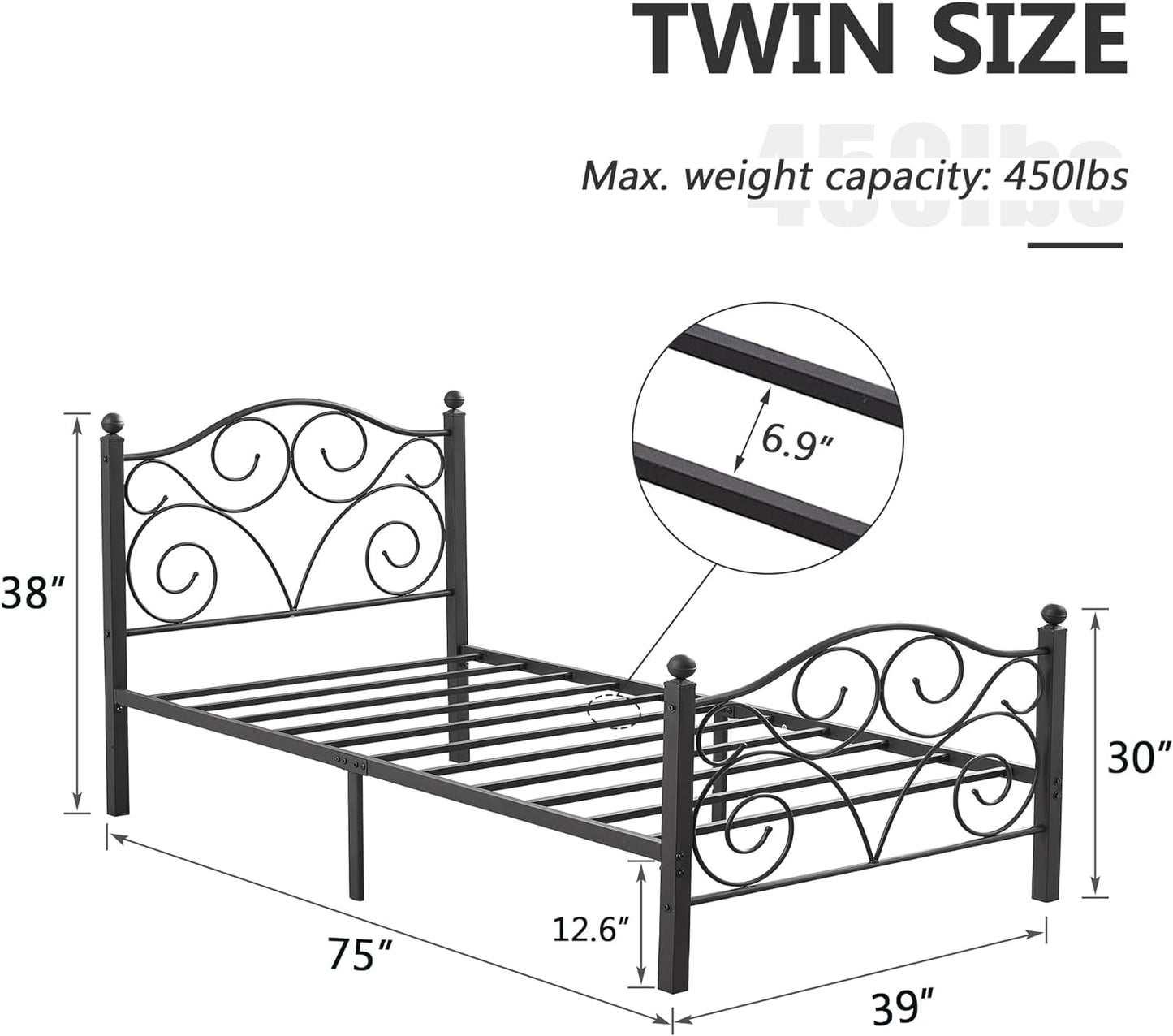 VECELO Classic Metal Bed Frame Mattress Foundation