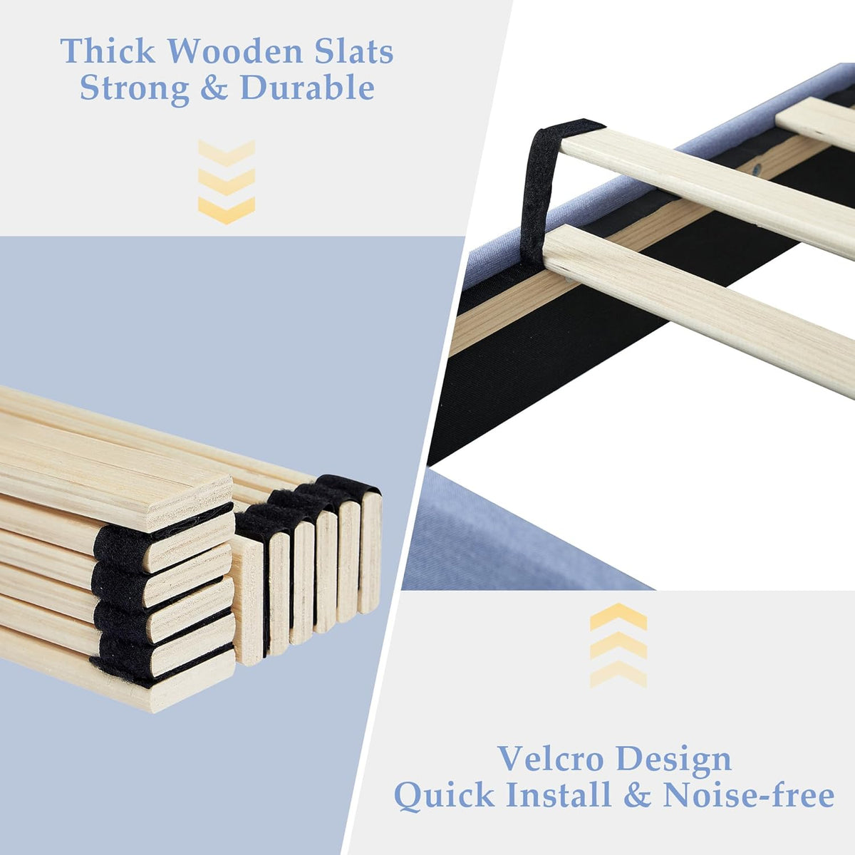 Base de cama tapizada VECELO con cabecero de altura ajustable