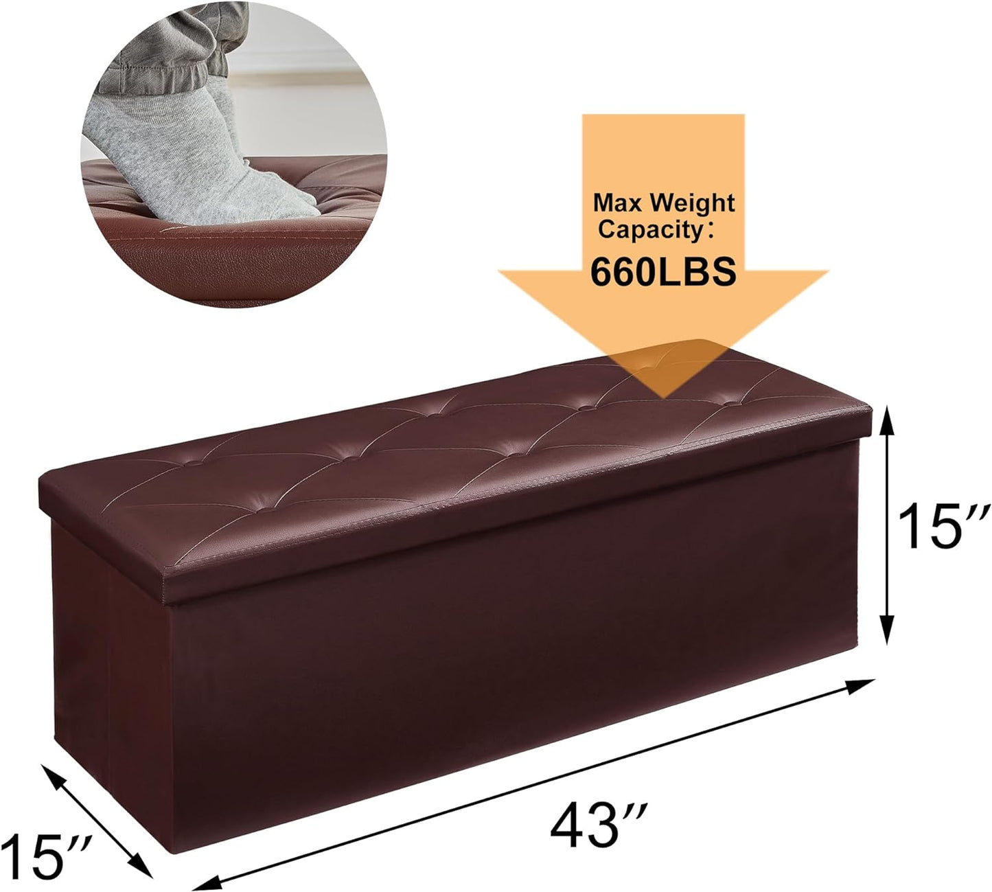 VECELO Storage Ottoman Bench End of Bed 43'' Footstool Footrest Stool Shoestool