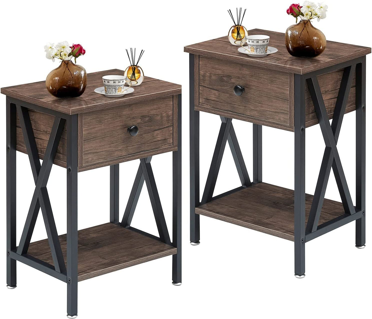 VECELO Versatile Nightstand X-Design End Side Table with Bin Drawer, 1 pack/2packs