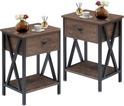 VECELO Versatile Nightstand X-Design End Side Table with Bin Drawer, 1 pack/2packs