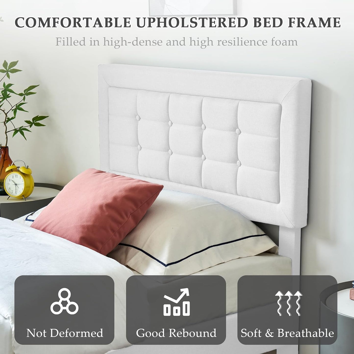 Base de cama tapizada VECELO con cabecero de altura ajustable