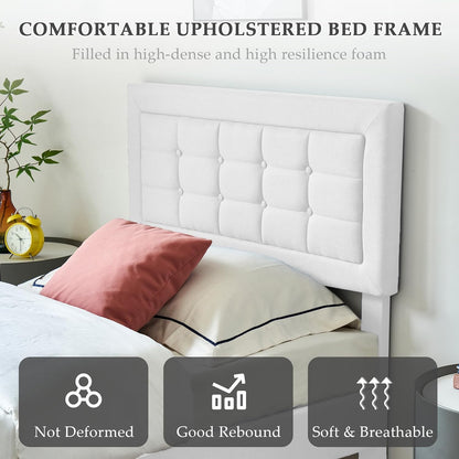 Base de cama tapizada VECELO con cabecero de altura ajustable