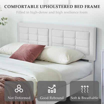 Base de cama tapizada VECELO con cabecero de altura ajustable