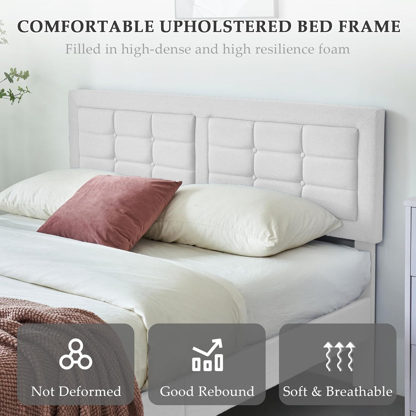 Base de cama tapizada VECELO con cabecero de altura ajustable