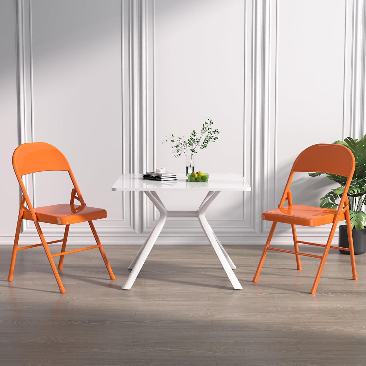 VECELO Metal Frame Steel Folding Mounted Chairs with Triple Braced & Double Hinged Back Set of 4