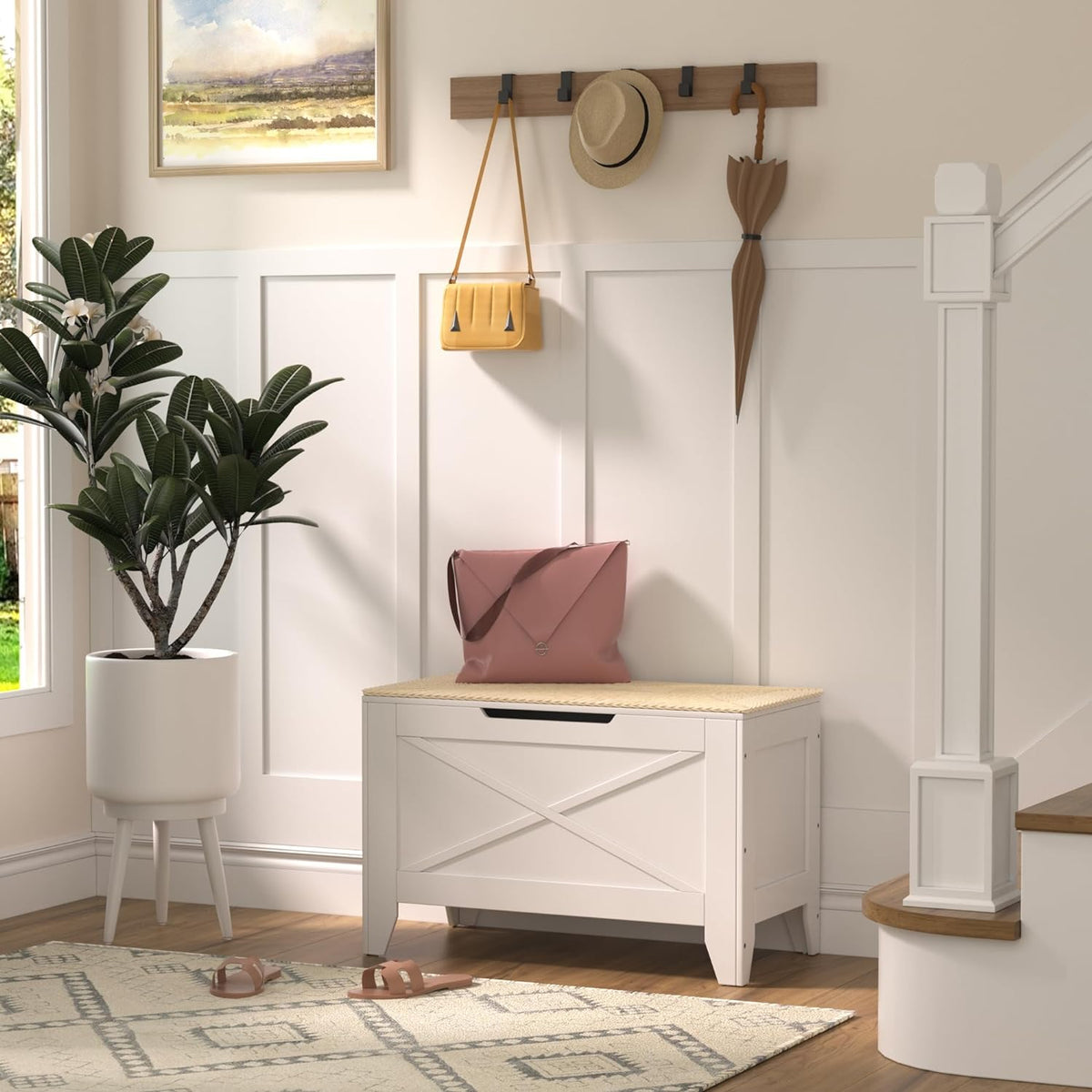 VECELO Modern Shoe Bench for Storage,Toy Chest Ottoman