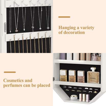 VECELO Gabinete de joyas con LED, organizador de joyas de pared/para colgar con espejo iluminado sin marco
