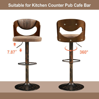 Juego de 2 taburetes de bar VECELO, taburetes de altura de mostrador con respaldo de madera curvada