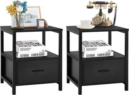 VECELO Nightstand Modern Square End Side Table, 1 Pack/2 Packs
