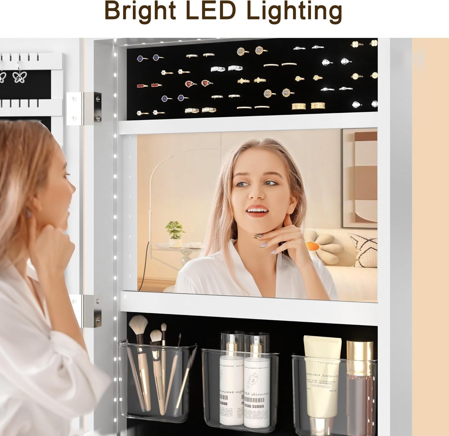 VECELO Armario para Joyas con Espejo LED
