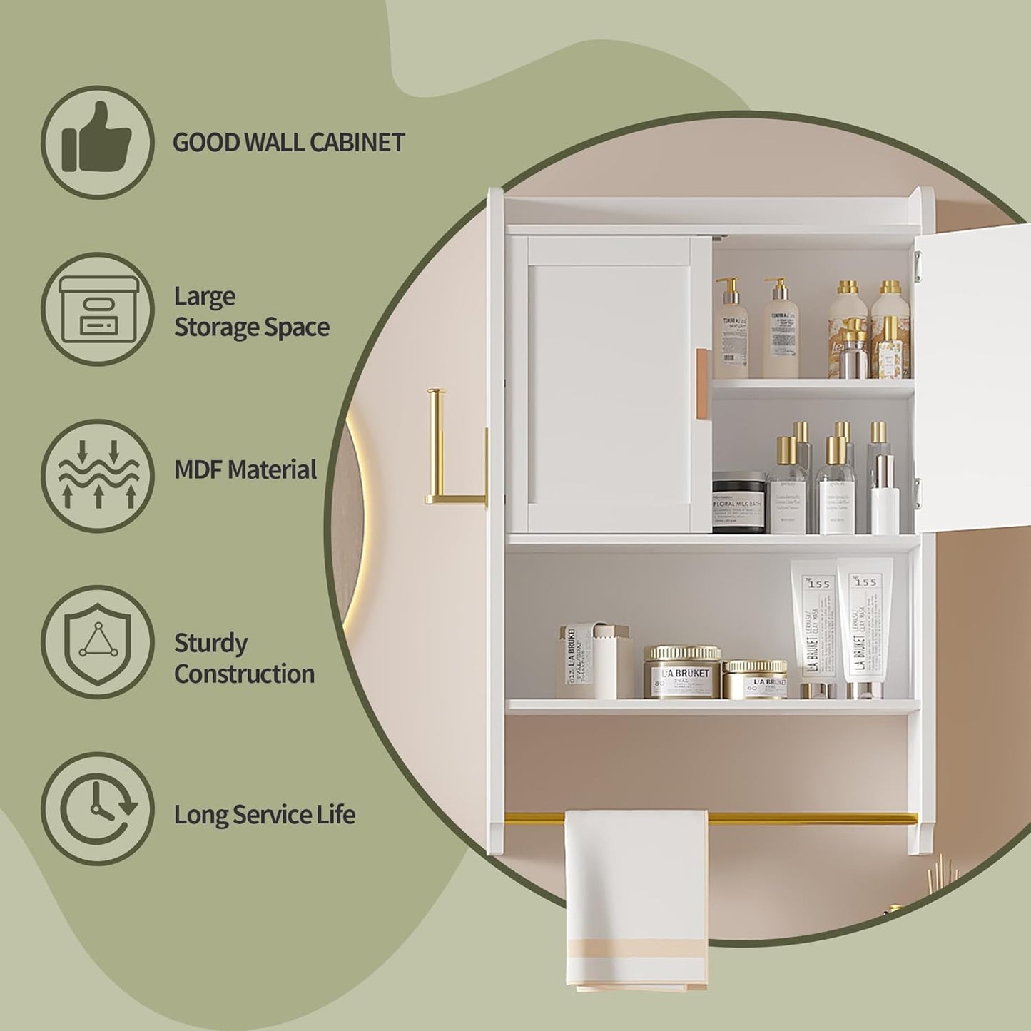 VECELO Armario de pared para baño, botiquín de pared