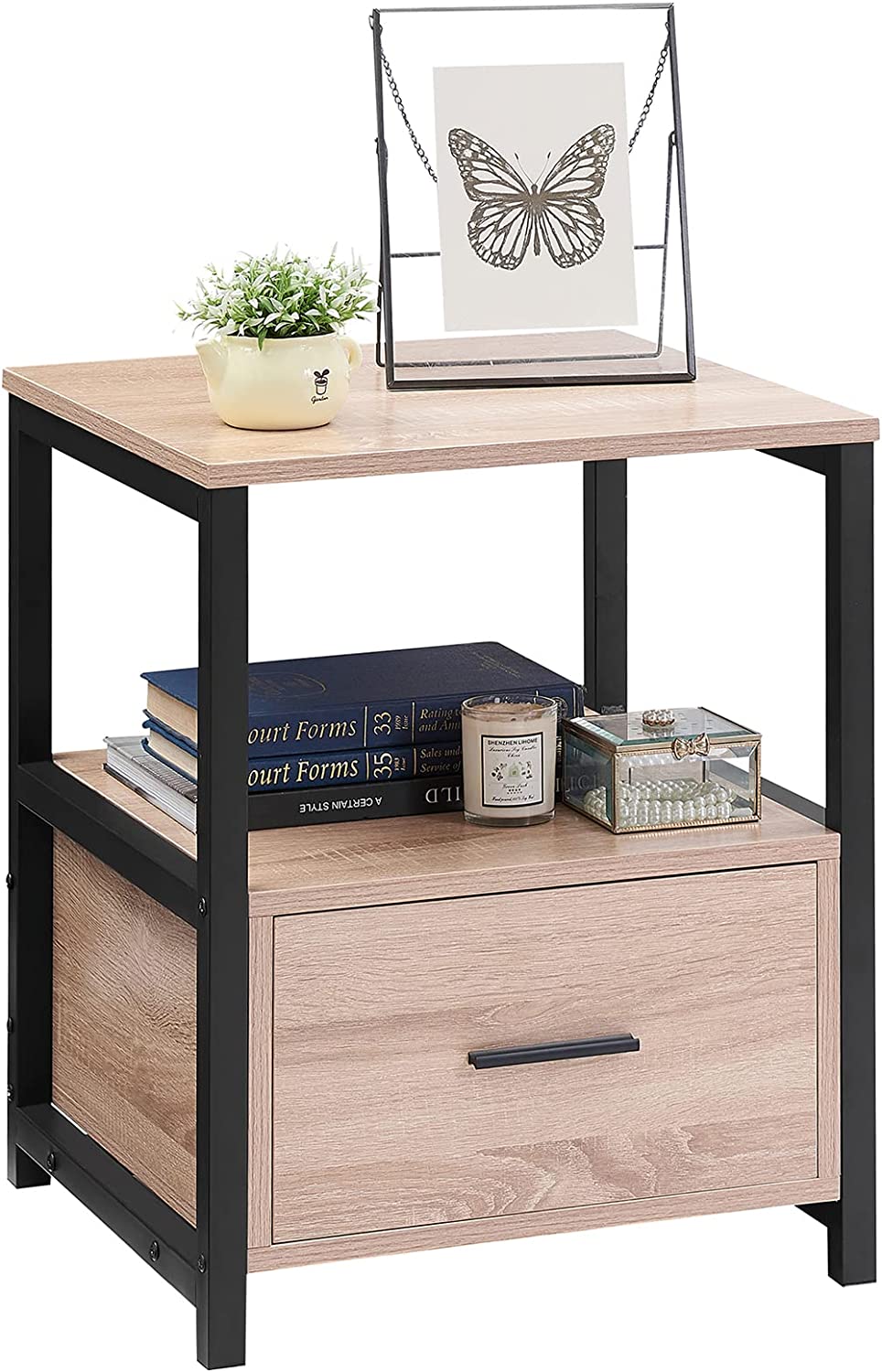 VECELO Nightstand Modern Square End Side Table, 1 Pack/2 Packs
