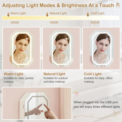 VECELO Gabinete de joyas con LED, organizador de joyas de pared/para colgar con espejo iluminado sin marco