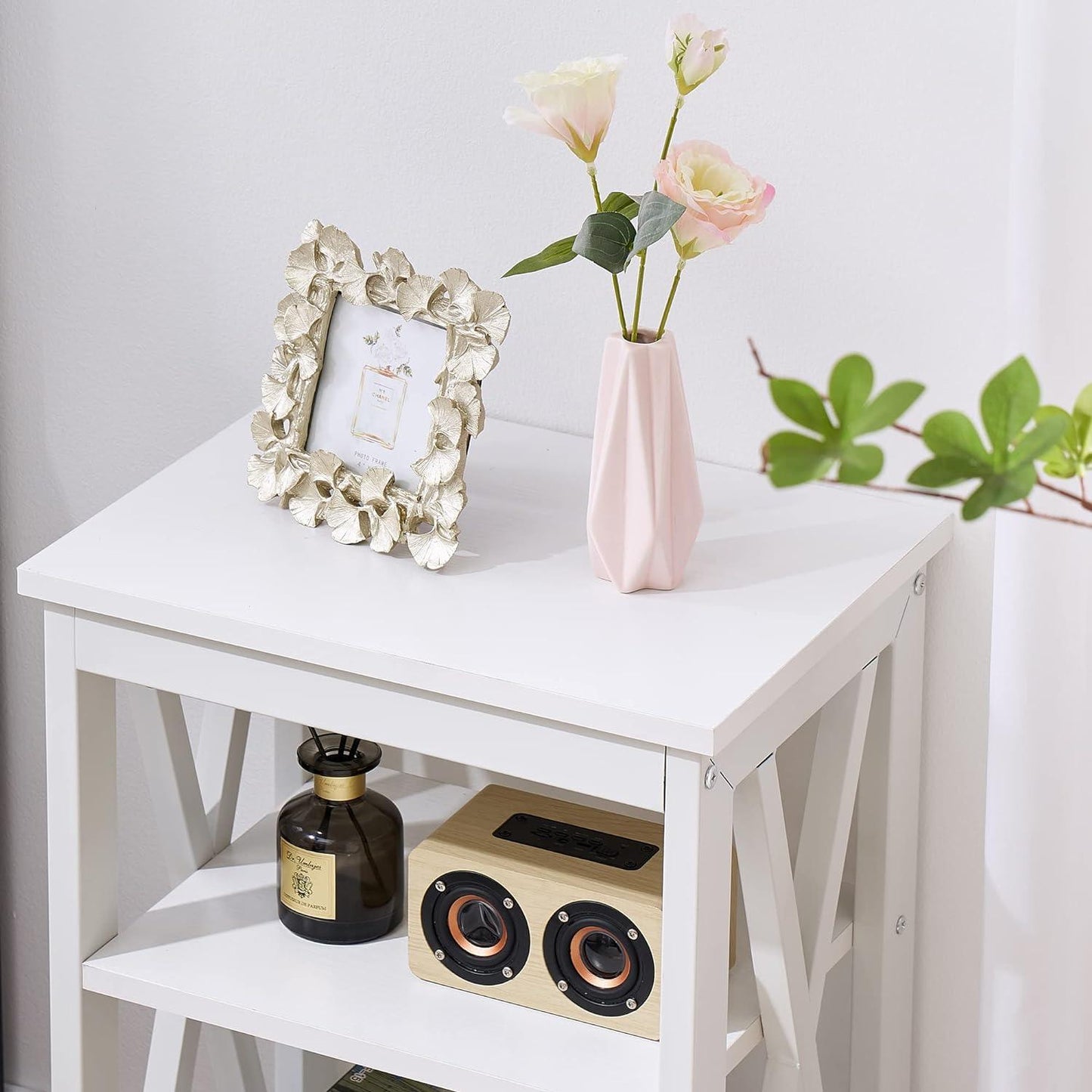 VECELO Modern Nightstand Side End Table with 3-Tiers Open Storage Shelf, 1 pack/2 packs