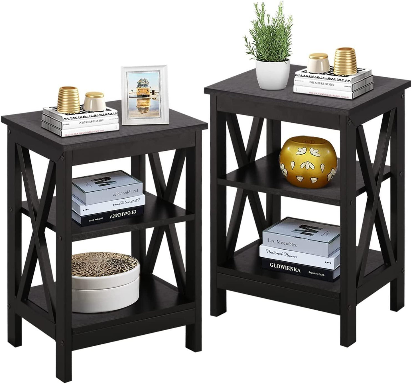 VECELO Modern Nightstand Side End Table with 3-Tiers Open Storage Shelf, 1 pack/2 packs