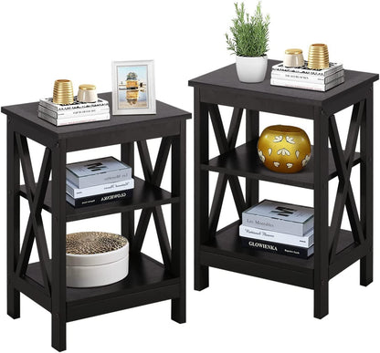 VECELO Modern Nightstand Side End Table with 3-Tiers Open Storage Shelf, 1 pack/2 packs