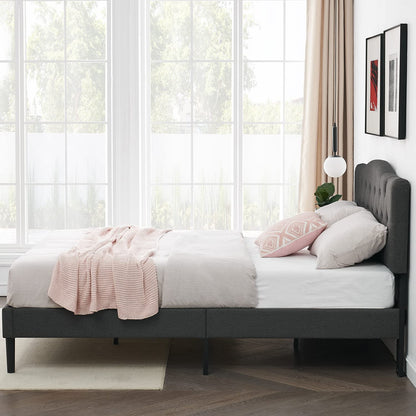 VECELO Classic Upholstered Platform Bed Frame with Diamond Stitched Cloth