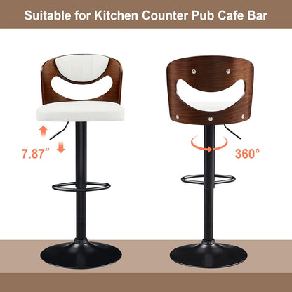 Juego de 2 taburetes de bar VECELO, taburetes de altura de mostrador con respaldo de madera curvada