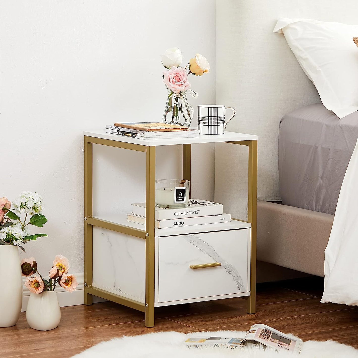 VECELO Nightstand Modern Square End Side Table, 1 Pack/2 Packs
