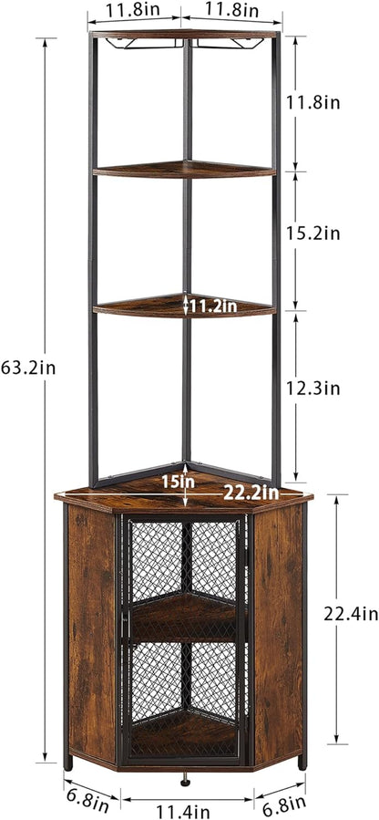 VECELO Corner Cabinet, Tall Storage Shelf Bookshelf Display Shelves Rack