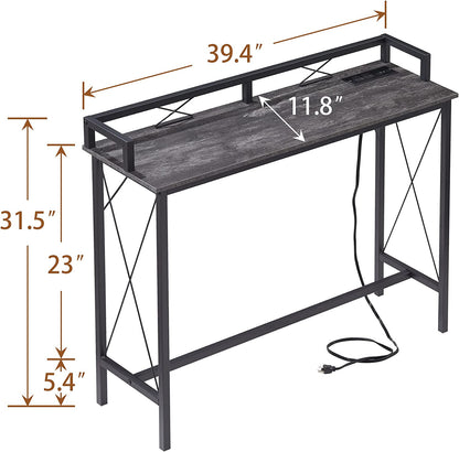VECELO Mesa consola extra larga para recibidor, para detrás del sofá, estrecha, con toma de corriente y puertos USB