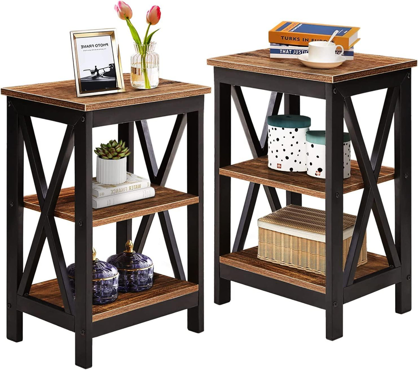 VECELO Modern Nightstand Side End Table with 3-Tiers Open Storage Shelf, 1 pack/2 packs