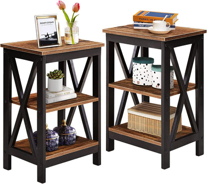 VECELO Modern Nightstand Side End Table with 3-Tiers Open Storage Shelf, 1 pack/2 packs