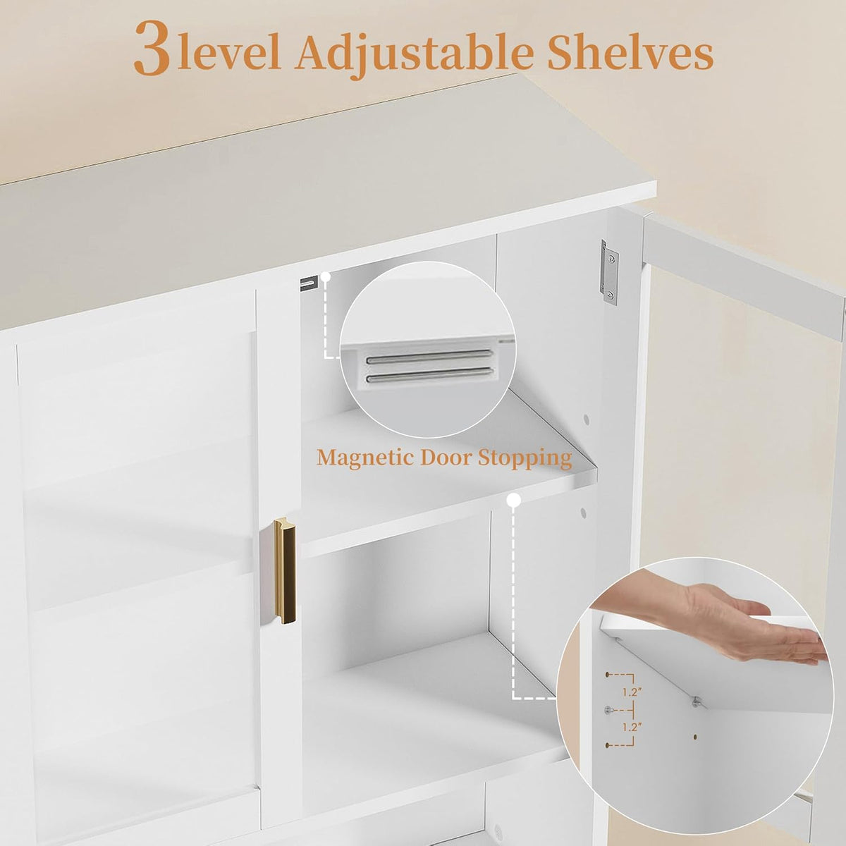 Gabinete de almacenamiento VECELO para colocar sobre el inodoro, organizador de baño con puertas dobles de vidrio templado y dispositivo antivuelco