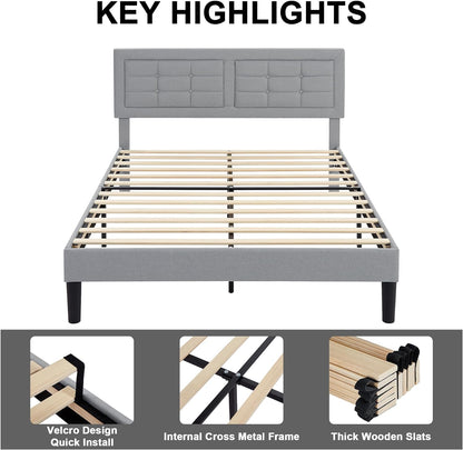 Base de cama tapizada VECELO con cabecero de altura ajustable