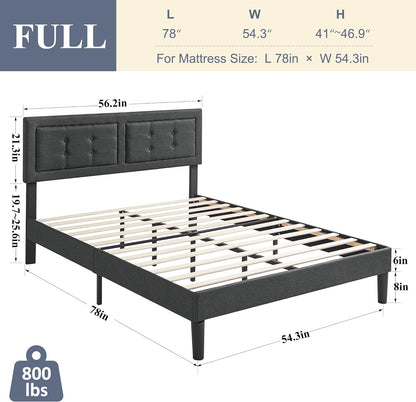 Base de cama tapizada VECELO con cabecero de altura ajustable