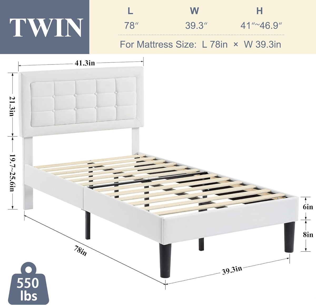 Base de cama tapizada VECELO con cabecero de altura ajustable