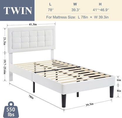 Base de cama tapizada VECELO con cabecero de altura ajustable
