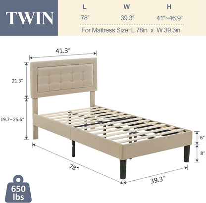 Base de cama tapizada VECELO con cabecero de altura ajustable