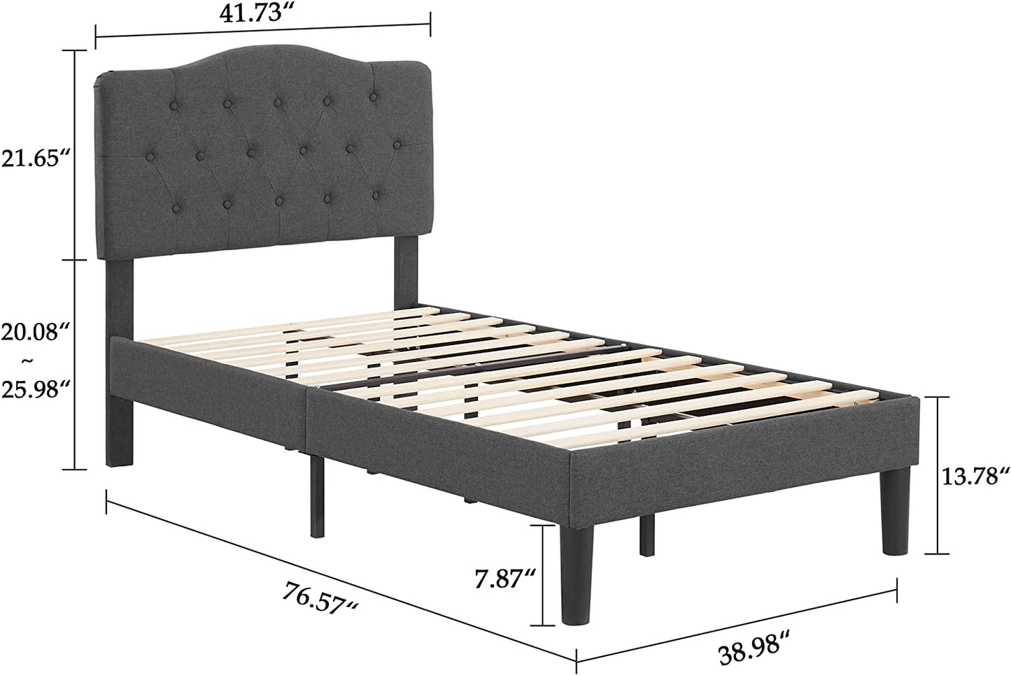 VECELO Classic Upholstered Platform Bed Frame with Diamond Stitched Cloth