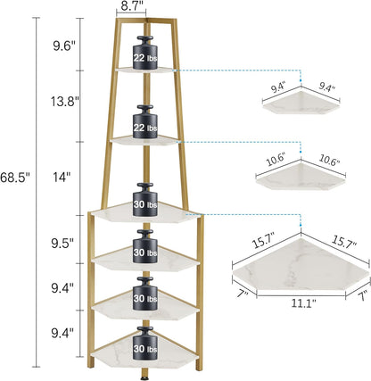 VECELO 6-stöckiges Eckregal, 175 cm hohes industrielles Bücherregal/Ablageregal mit Metallrahmen