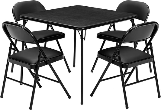 VECELO Klappbarer Spieltisch, quadratisch, und Stuhl-Sets mit klappbaren Beinen und Vinylpolsterung (5-teilig)