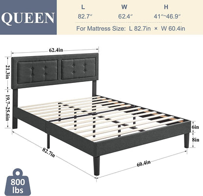 Base de cama tapizada VECELO con cabecero de altura ajustable