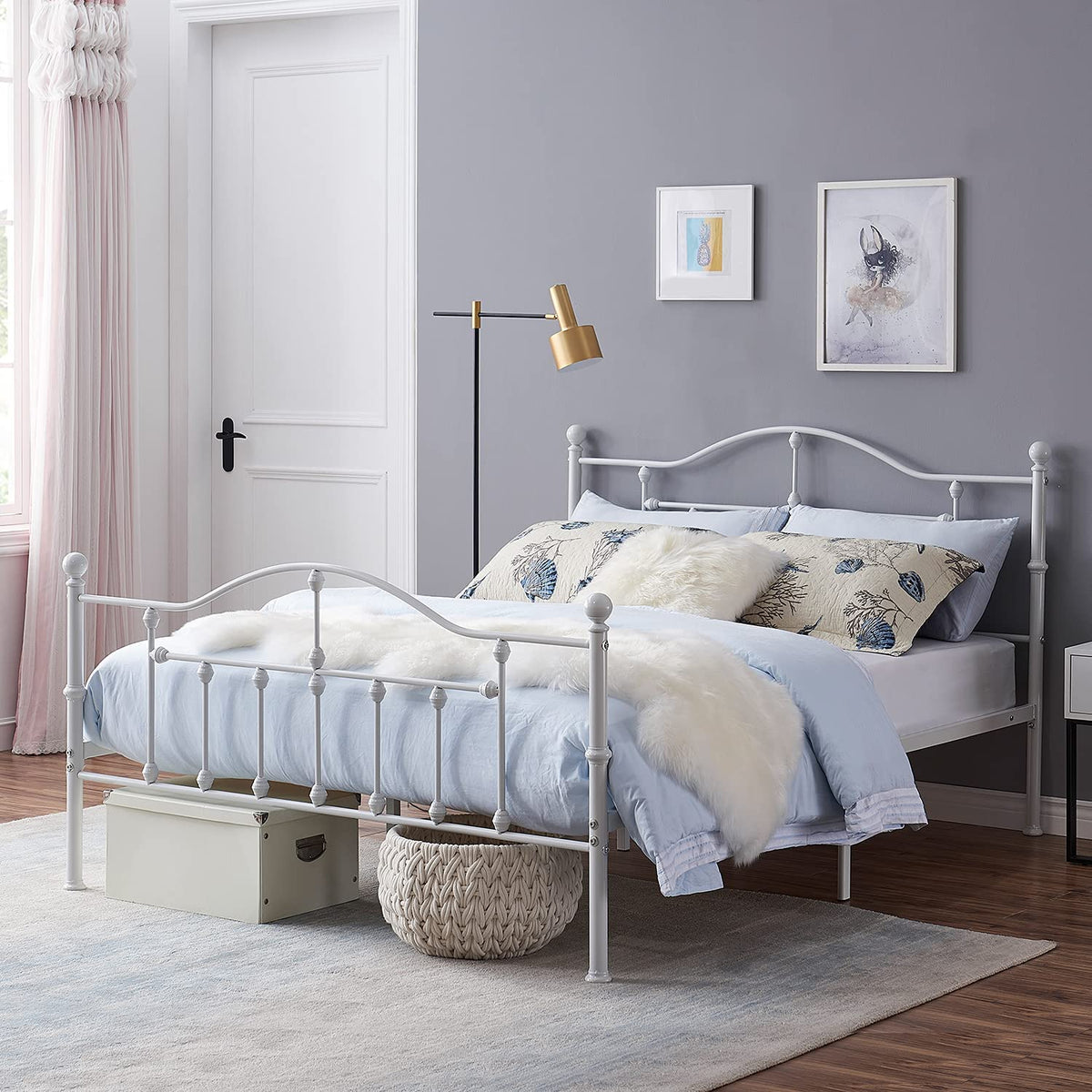 VECELO Classical Black Bed Frame Metal Platform Mattress Foundation with Headboard & Footboard
