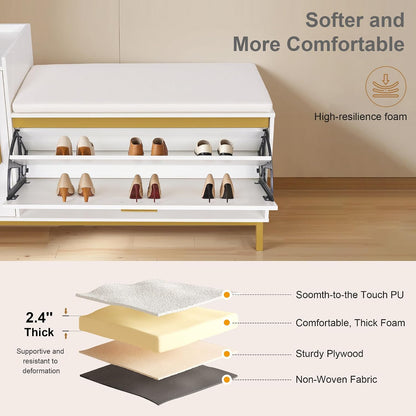 VECELO 2-Tier Shoe Storage Bench with Flip Drawers