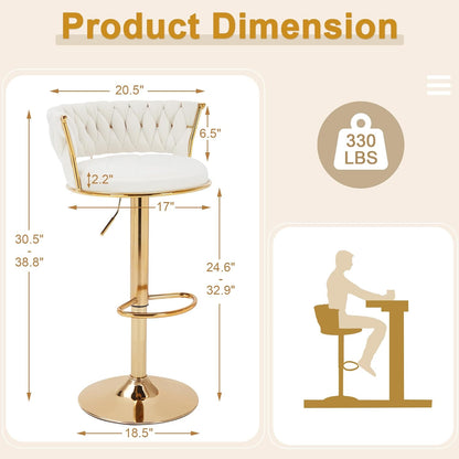 VECELO Bar Stools Set of 2, Adjustable Barstools Counter Height Stools with Back and Arm