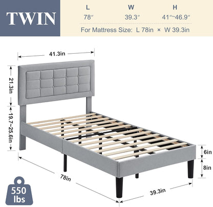 Base de cama tapizada VECELO con cabecero de altura ajustable