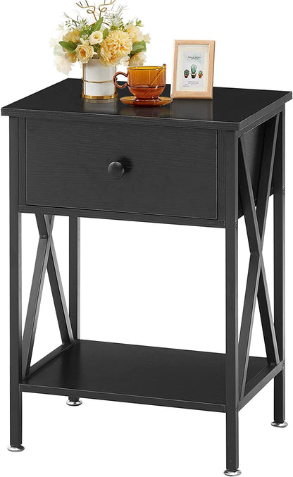 VECELO Versatile Nightstand X-Design End Side Table with Bin Drawer, 1 pack/2packs