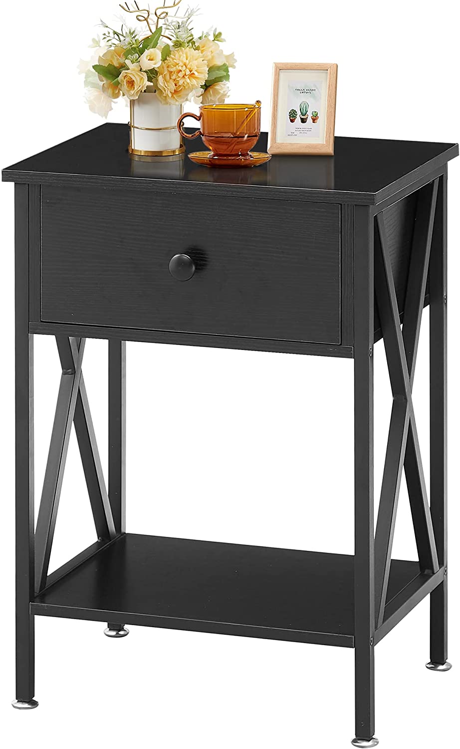 VECELO Versatile Nightstand X-Design End Side Table with Bin Drawer, 1 pack/2packs