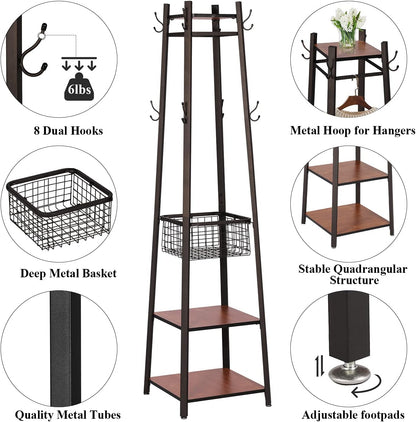 VECELO Coat Rack Freestanding Hall Tree