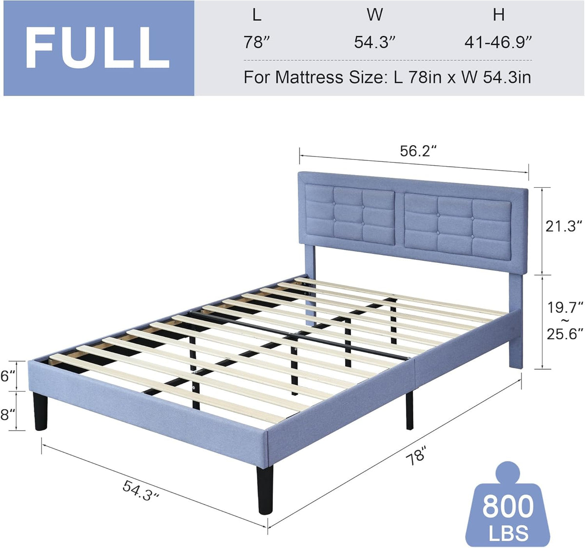 Base de cama tapizada VECELO con cabecero de altura ajustable