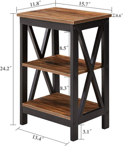 VECELO Modern Nightstand Side End Table with 3-Tiers Open Storage Shelf, 1 pack/2 packs