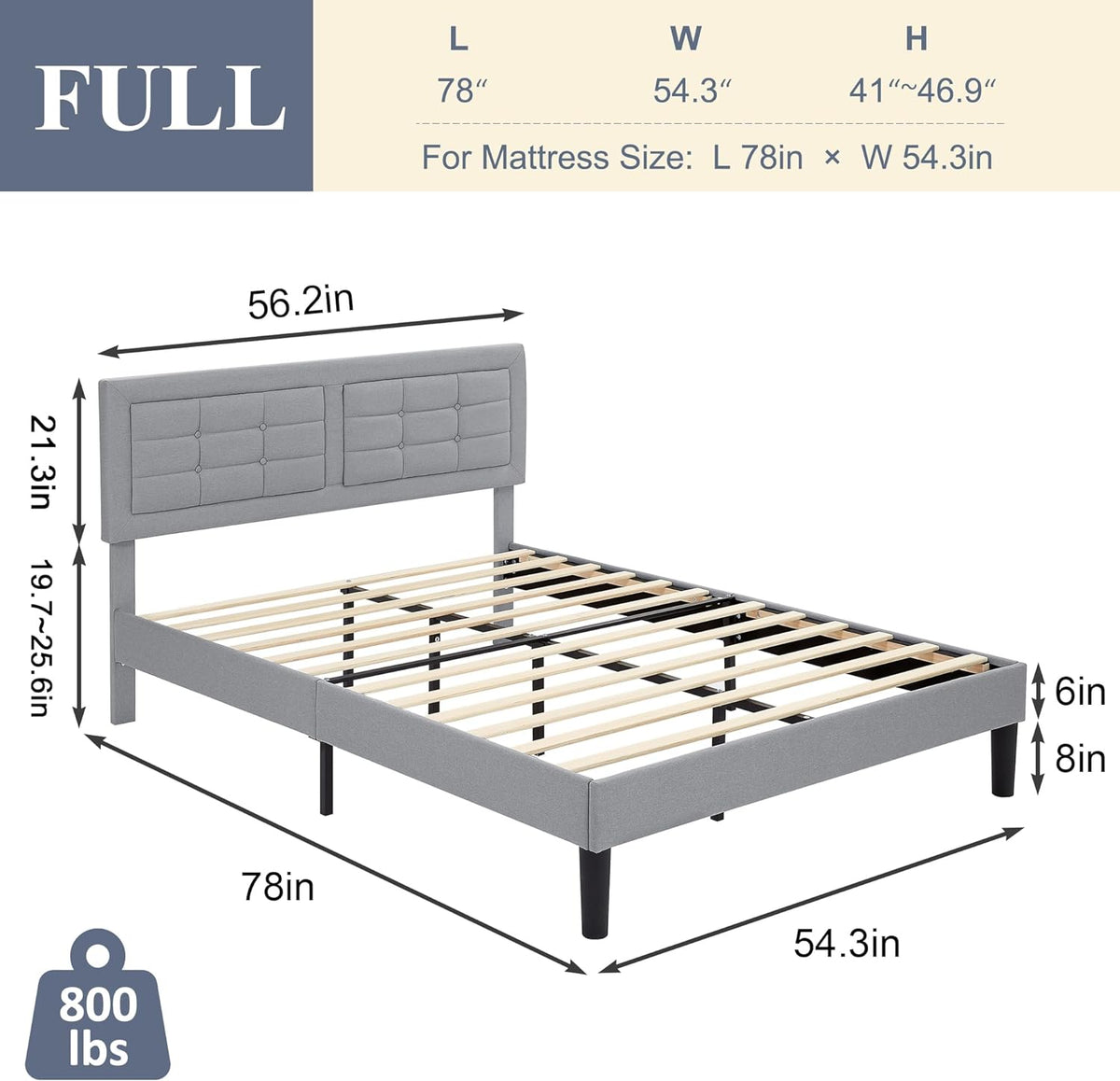Base de cama tapizada VECELO con cabecero de altura ajustable