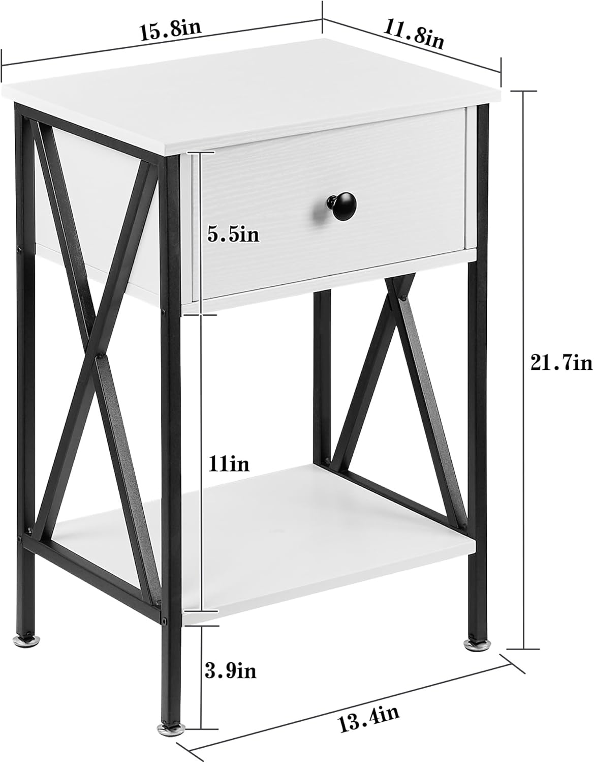 VECELO Versatile Nightstand X-Design End Side Table with Bin Drawer, 1 pack/2packs